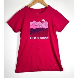 Life is Good Graphic T Shirt Womens Small Pink Mountain Quote Tee Outdoor Casual